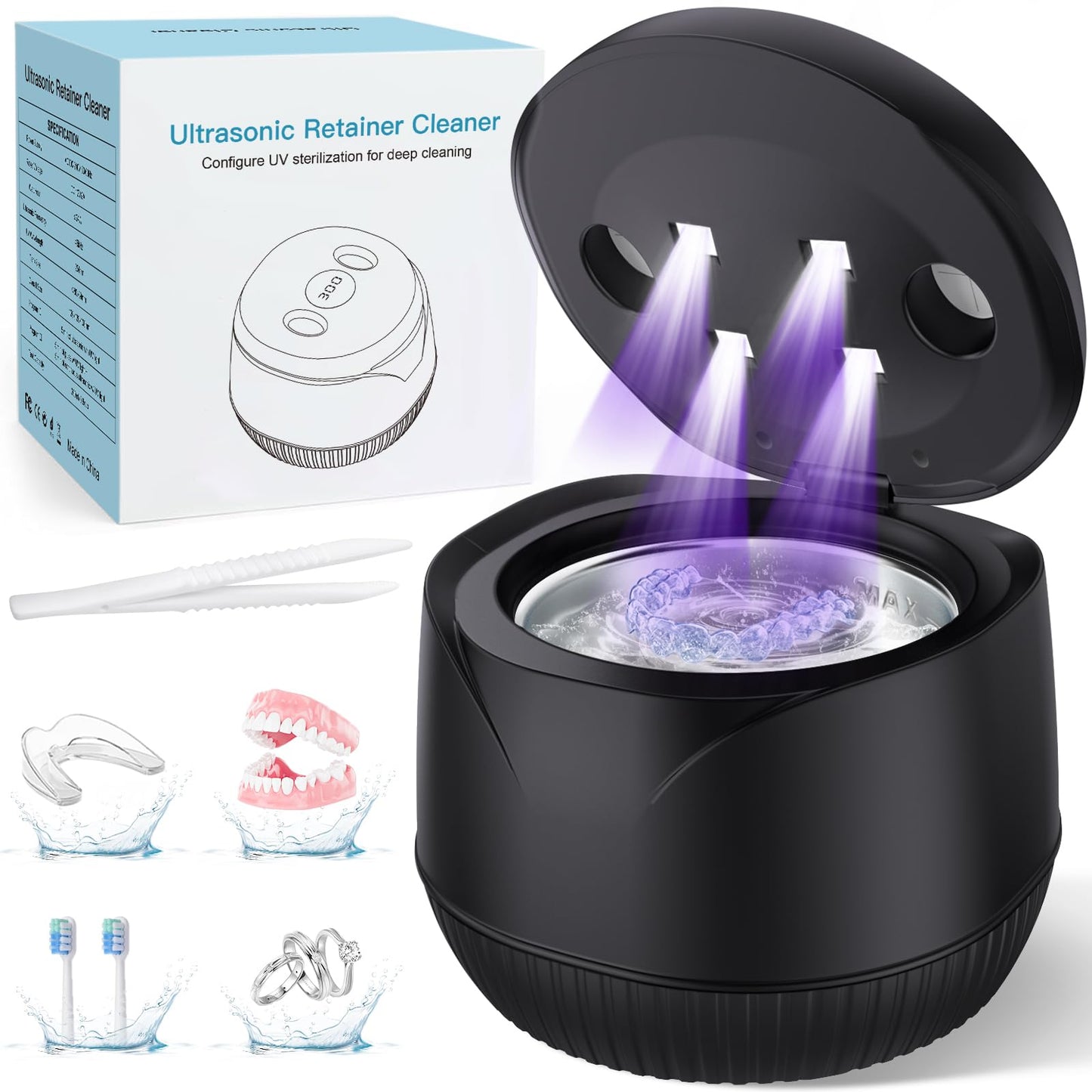 Dental Ultrasonic Retainer Cleaner Machine – 45kHz, 200ml, UV Light