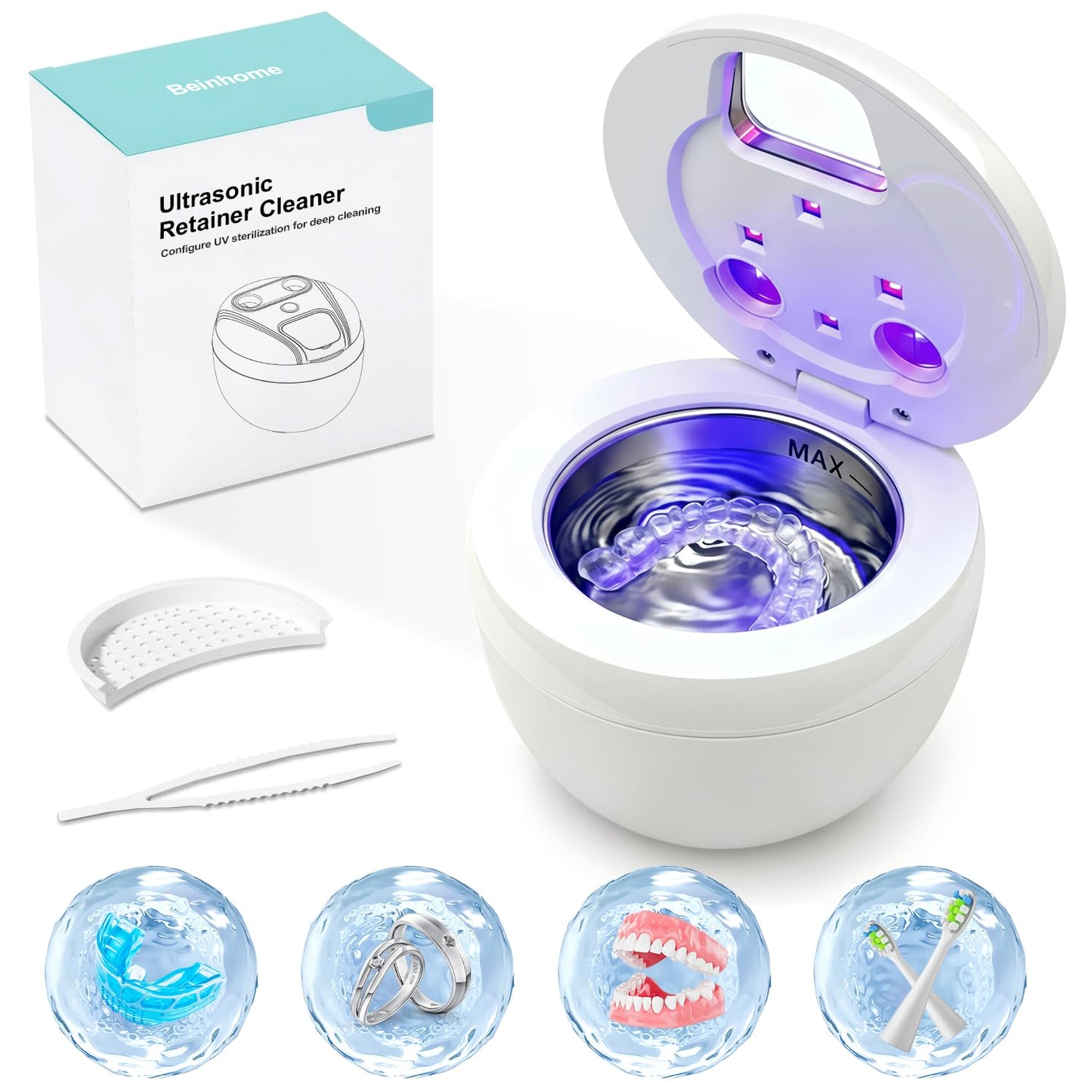 Dental Ultrasonic Retainer Cleaner - 45kHz, 200ML for Dentures & Aligners