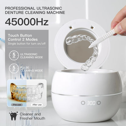 Dental Ultrasonic Retainer Cleaner – 45kHz UV Cleaning Pod, 250ml, Dual Mode