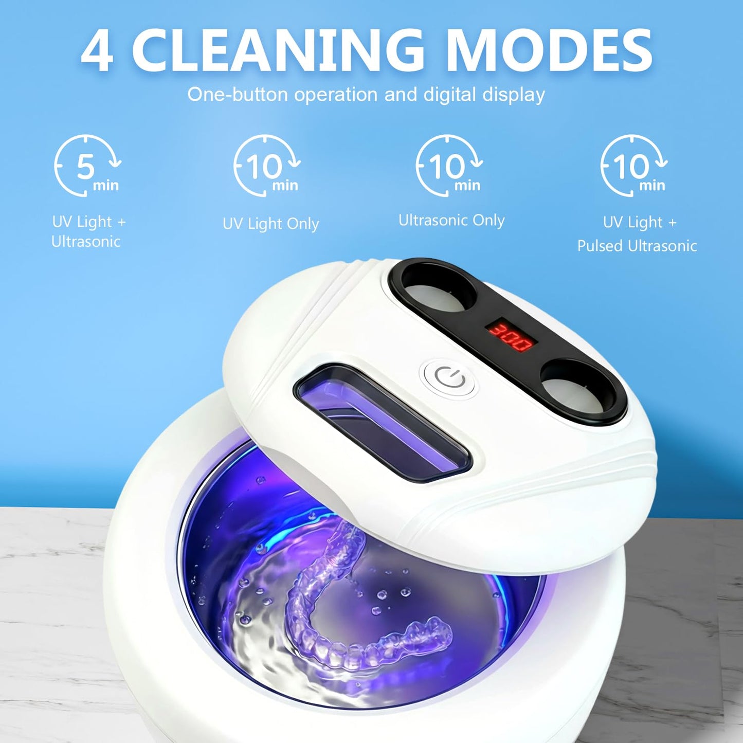 Dental Ultrasonic Retainer Cleaner - 45kHz, 200ML for Dentures & Aligners