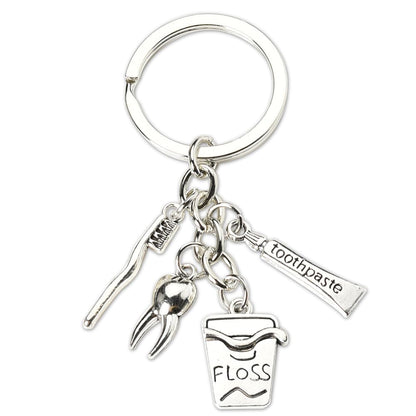 Dental Hygienist Gifts for Women Men Dentist Dental Assistant Gifts for Coworkers Best Friend Students Graduation Birthday Gift Toothbrush Toothpaste Silver Keychain Dental Floss Pendant Keyring
