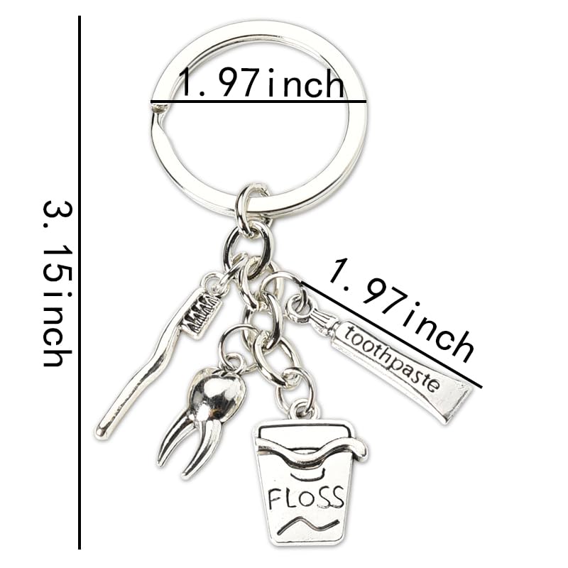 Dental Hygienist Gifts for Women Men Dentist Dental Assistant Gifts for Coworkers Best Friend Students Graduation Birthday Gift Toothbrush Toothpaste Silver Keychain Dental Floss Pendant Keyring