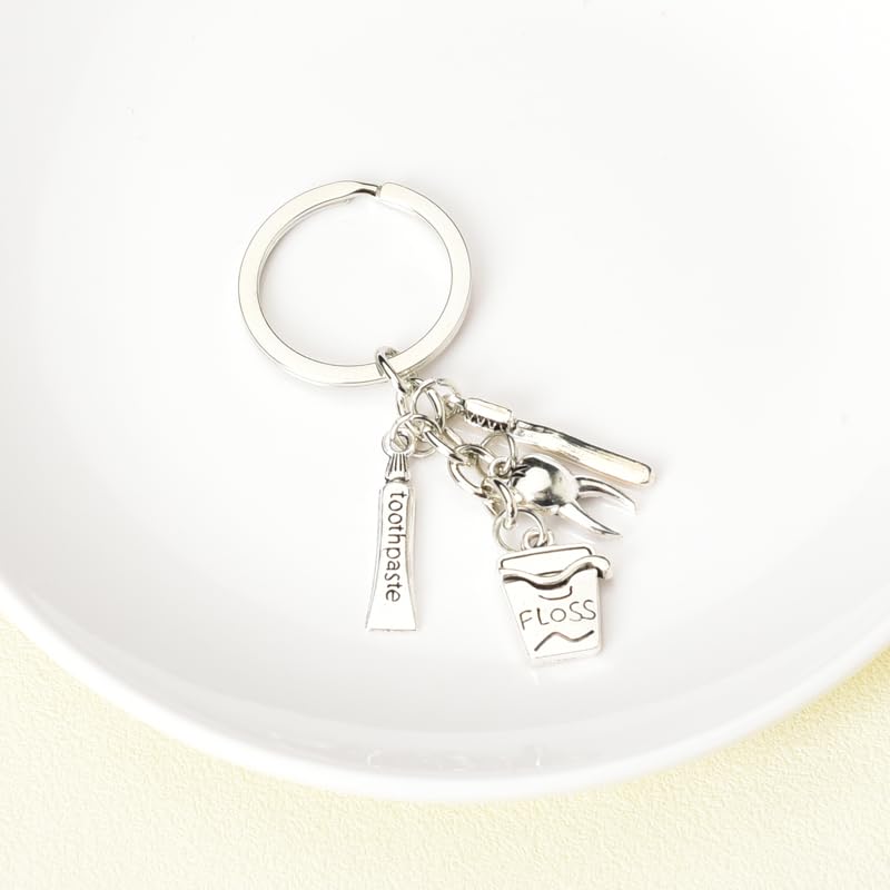 Dental Hygienist Gifts for Women Men Dentist Dental Assistant Gifts for Coworkers Best Friend Students Graduation Birthday Gift Toothbrush Toothpaste Silver Keychain Dental Floss Pendant Keyring