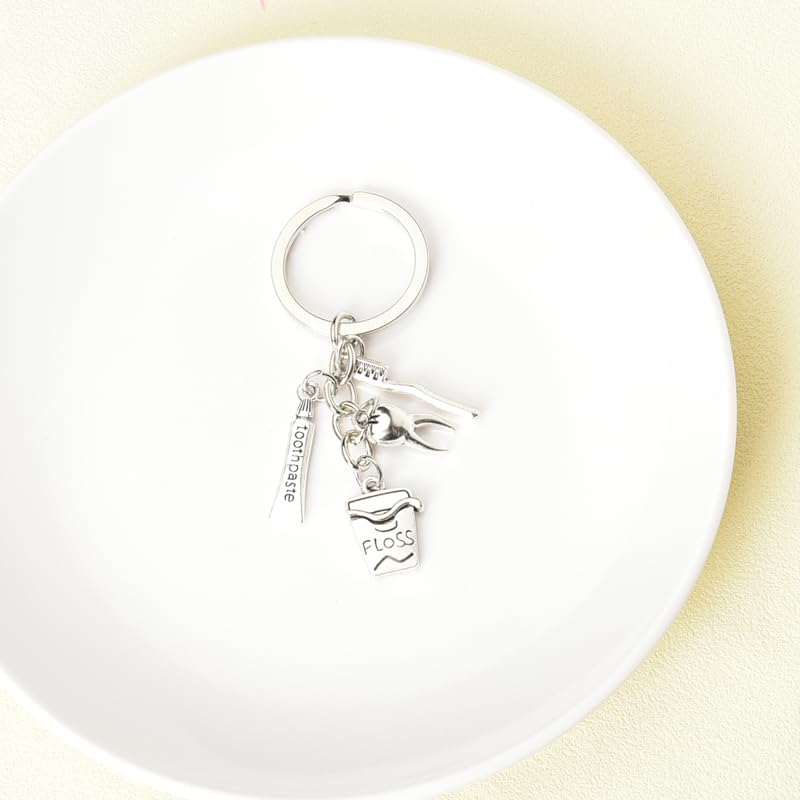 Dental Hygienist Gifts for Women Men Dentist Dental Assistant Gifts for Coworkers Best Friend Students Graduation Birthday Gift Toothbrush Toothpaste Silver Keychain Dental Floss Pendant Keyring