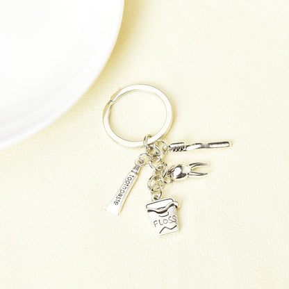 Dental Hygienist Gifts for Women Men Dentist Dental Assistant Gifts for Coworkers Best Friend Students Graduation Birthday Gift Toothbrush Toothpaste Silver Keychain Dental Floss Pendant Keyring