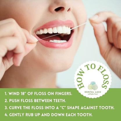 Dental Lace Refillable Silk Dental Floss – 100% Silk, Mint, PFAS & PTFE Free (Pack of 2)