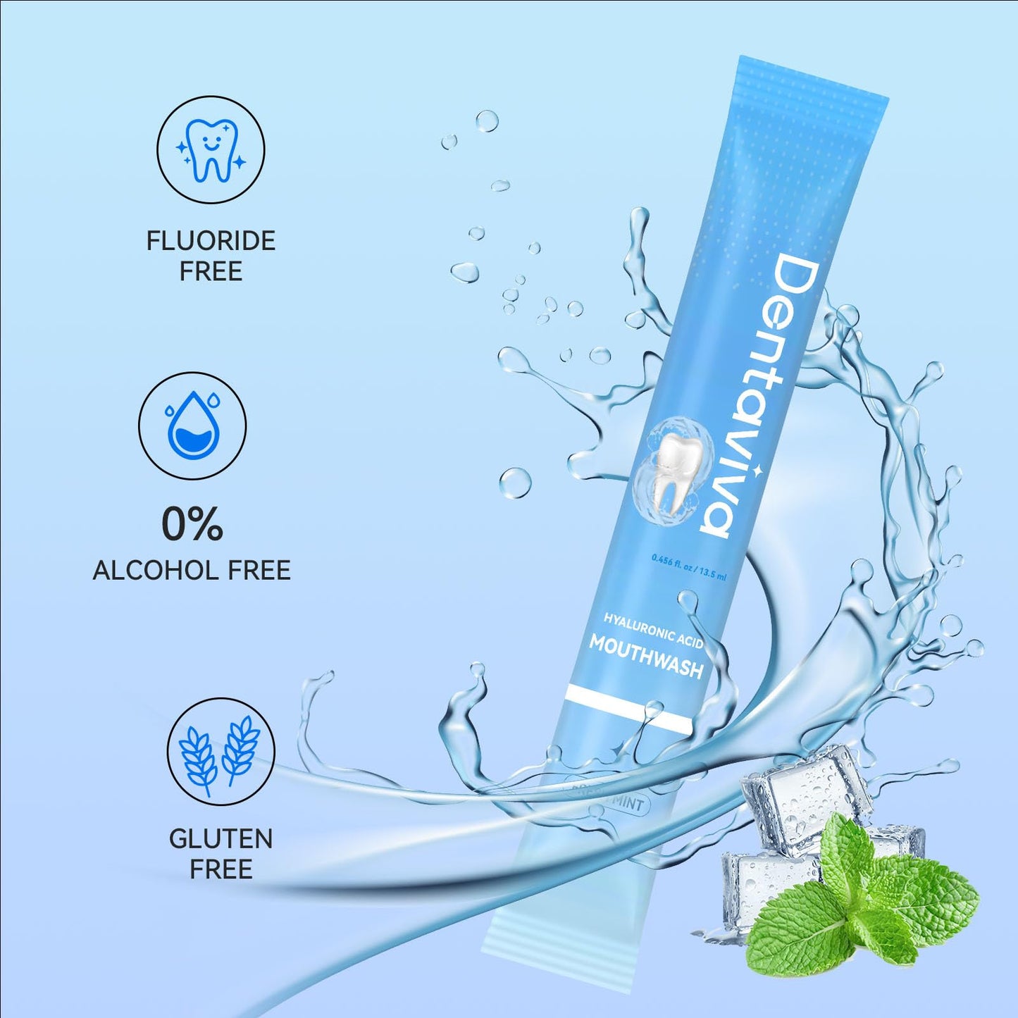 DentaViva Travel Size Mouthwash – 40 Packets with Hyaluronic Acid & Probiotics