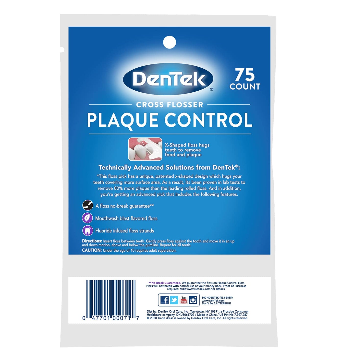 DenTek Cross Flosser Plaque Control Floss Picks – X-Shaped Floss, 75 Count (3 Pack)
