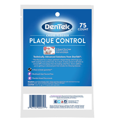 DenTek Cross Flosser Plaque Control Floss Picks – X-Shaped Floss, 75 Count (3 Pack)