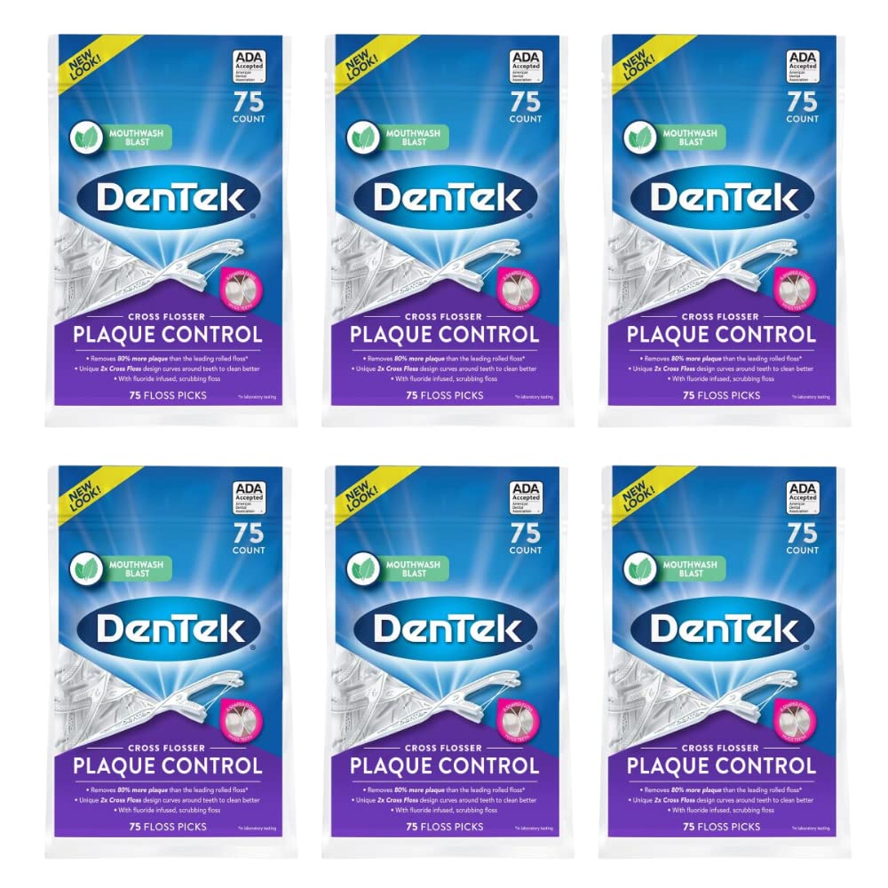 DenTek Cross Flosser Plaque Control Floss Picks – 75 Count (6 Pack)