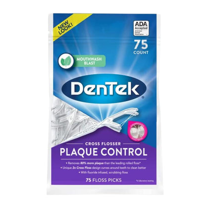 DenTek Cross Flosser Plaque Control Floss Picks – 75 Count (6 Pack)