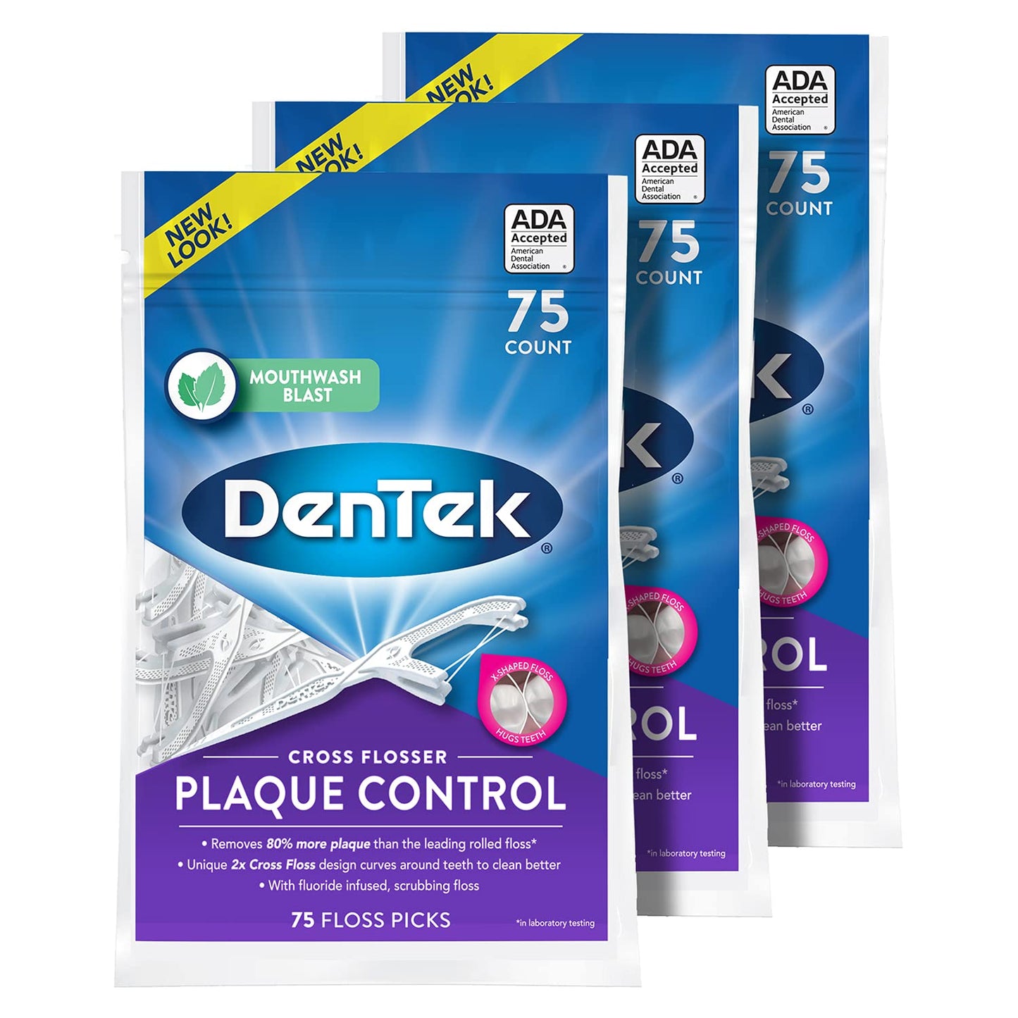 DenTek Cross Flosser Plaque Control Floss Picks – X-Shaped Floss, 75 Count (3 Pack)