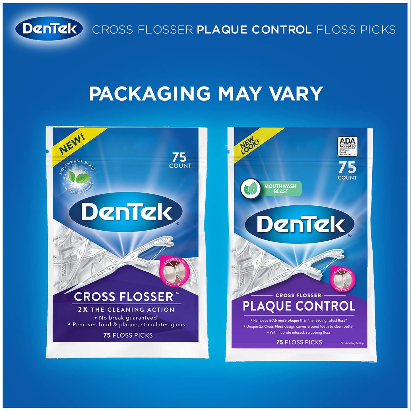 DenTek Cross Flosser Plaque Control Floss Picks – X-Shaped Floss, 75 Count (3 Pack)