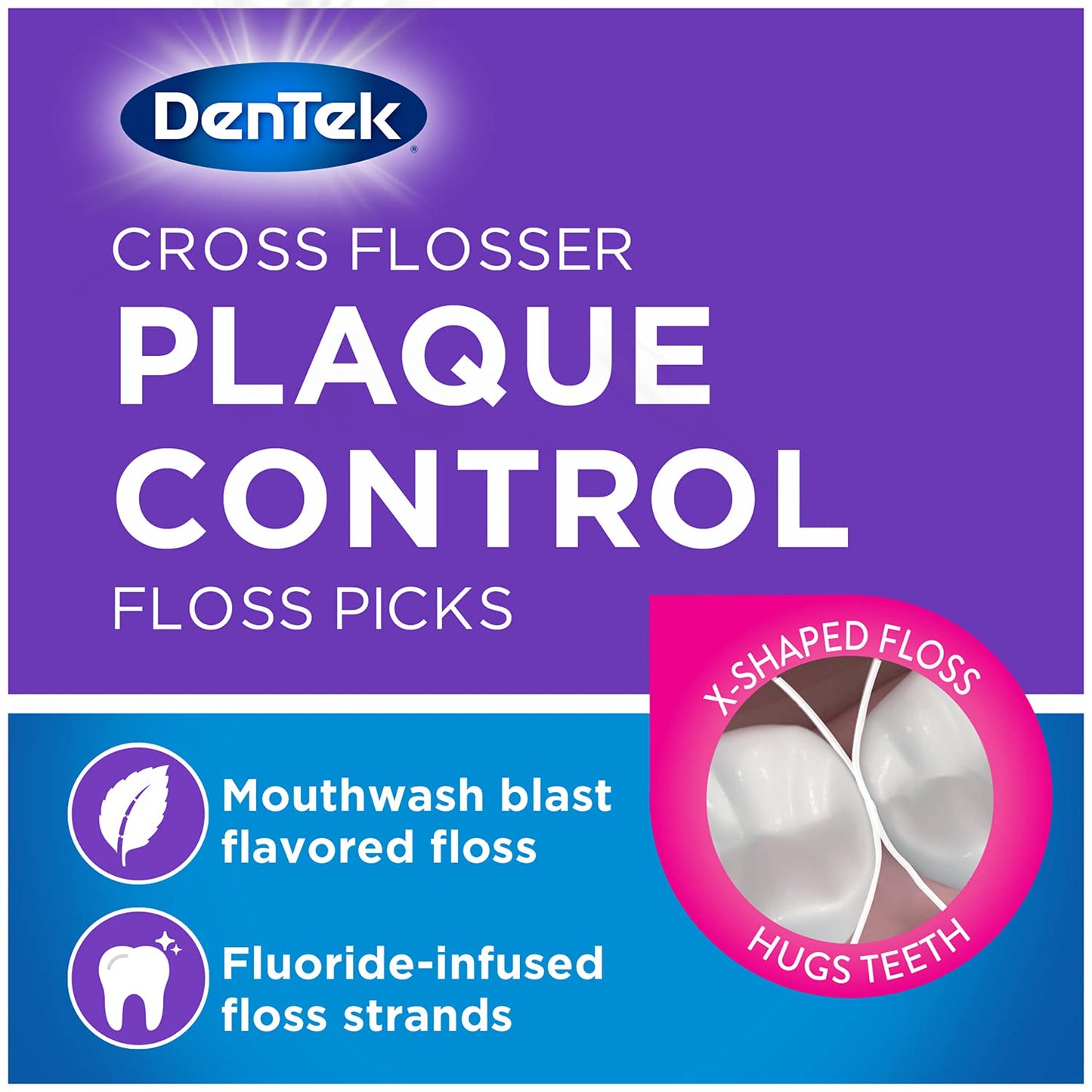 DenTek Cross Flosser Plaque Control Floss Picks – X-Shaped Floss, 75 Count (3 Pack)