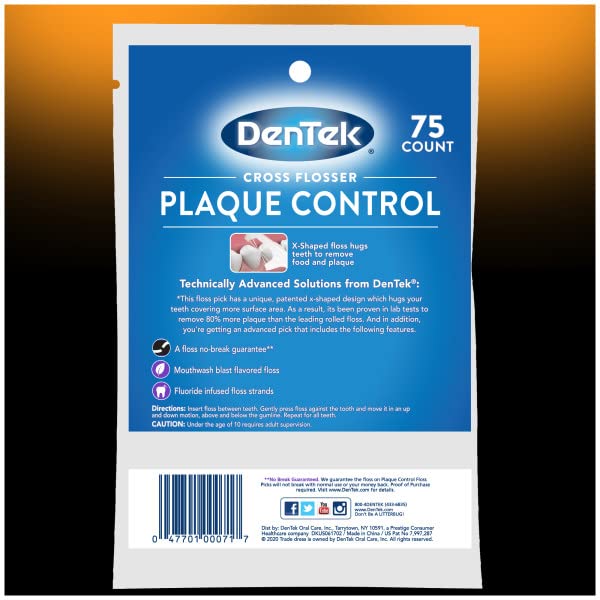 DenTek Cross Flosser Plaque Control Floss Picks – 75 Count (6 Pack)