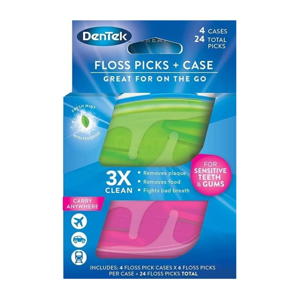 DenTek Floss Picks & Travel Case for On-The-Go – 4 Travel Cases with 6 Floss Picks Each (Pack of 1)