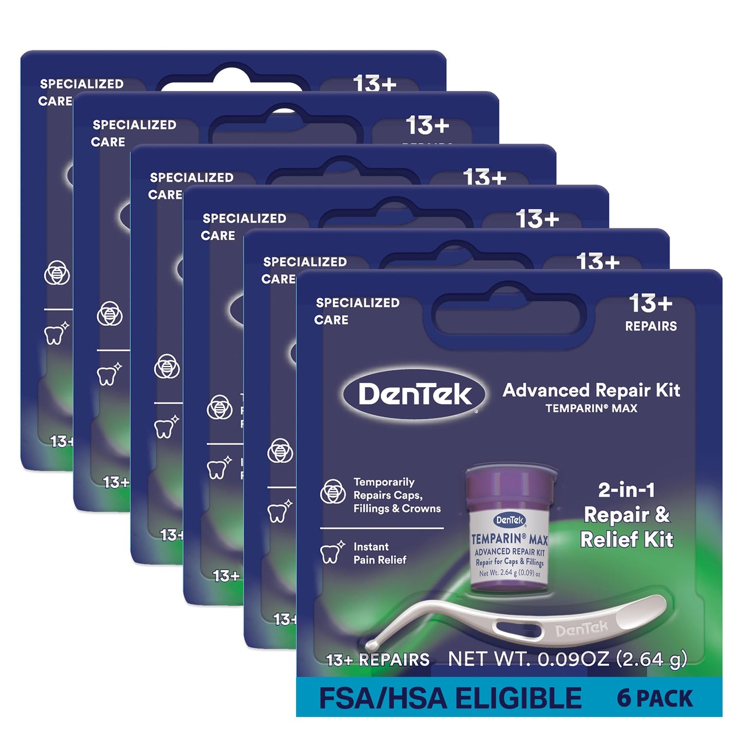 Dentek Temparin Max Repair Kit – 13+ Repairs, 2.64 g, Pack of 6 | Temporary Dental First Aid