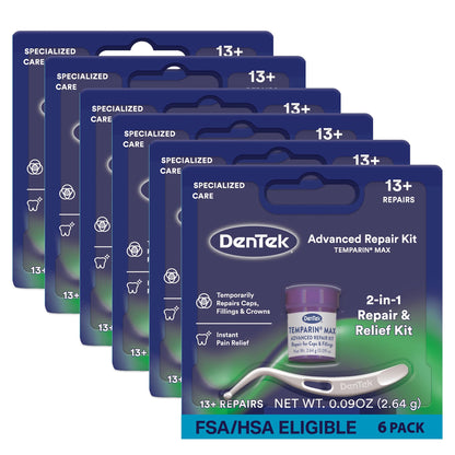 Dentek Temparin Max Repair Kit – 13+ Repairs, 2.64 g, Pack of 6 | Temporary Dental First Aid