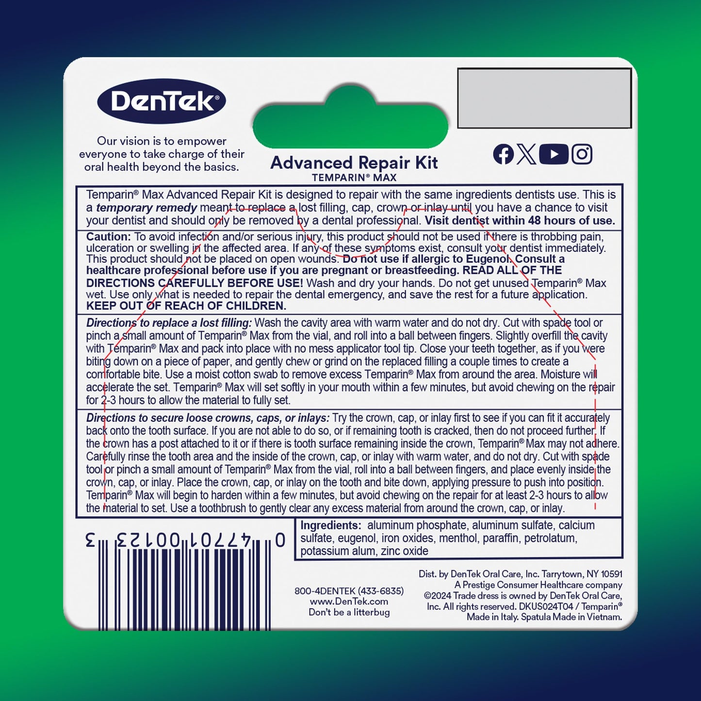 Dentek Temparin Max Repair Kit – 13+ Repairs, 2.64 g, Pack of 6 | Temporary Dental First Aid