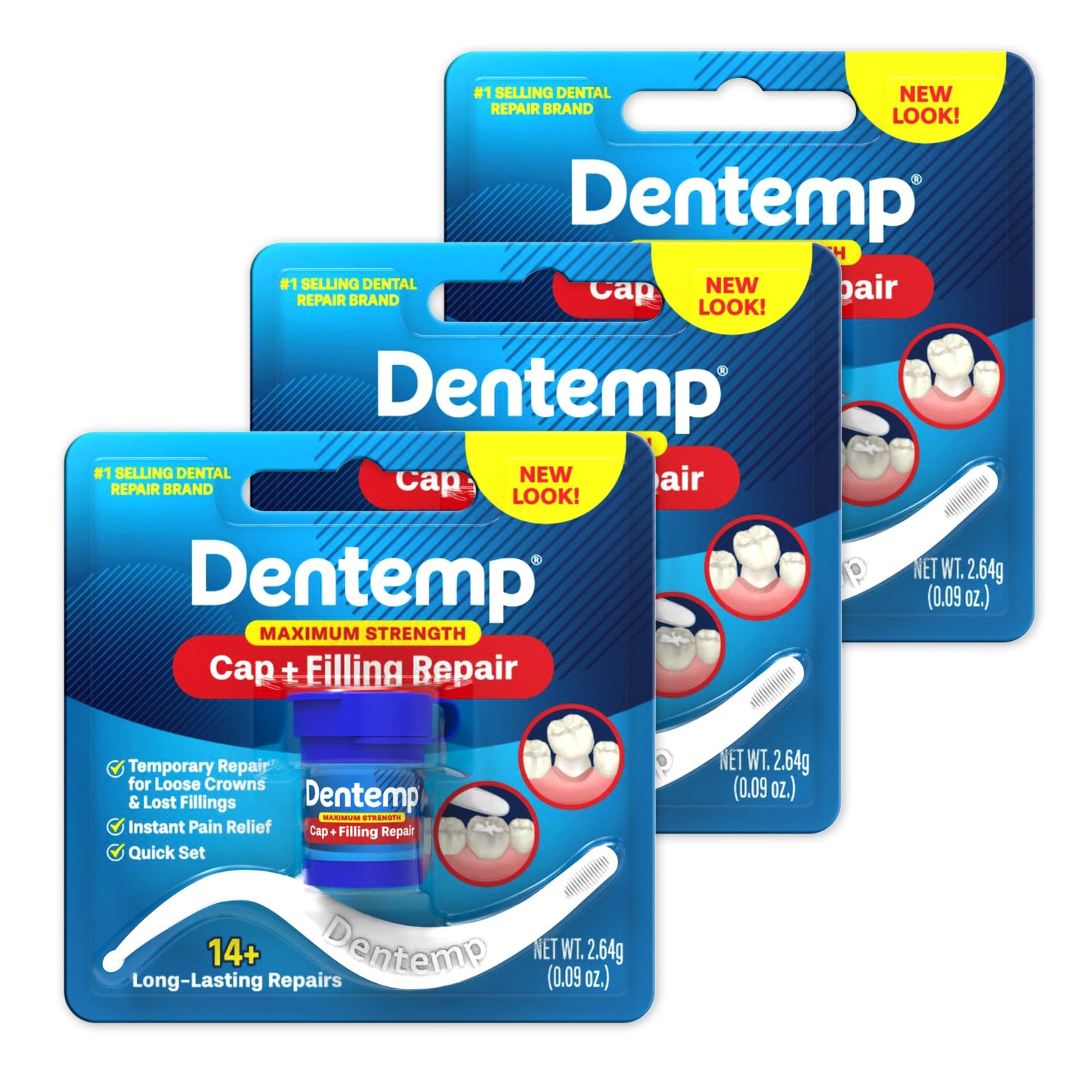 Dentemp Maximum Strength Loose Cap & Lost Filling Repair – Dental Repair Kit (Pack of 3)