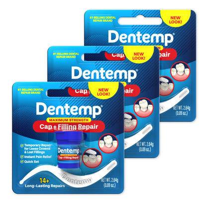 Dentemp Maximum Strength Loose Cap & Lost Filling Repair – Dental Repair Kit (Pack of 3)