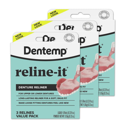Dentemp Reline-It Denture Reliner Kit – Value Pack, 3-Pack (9 Relines)
