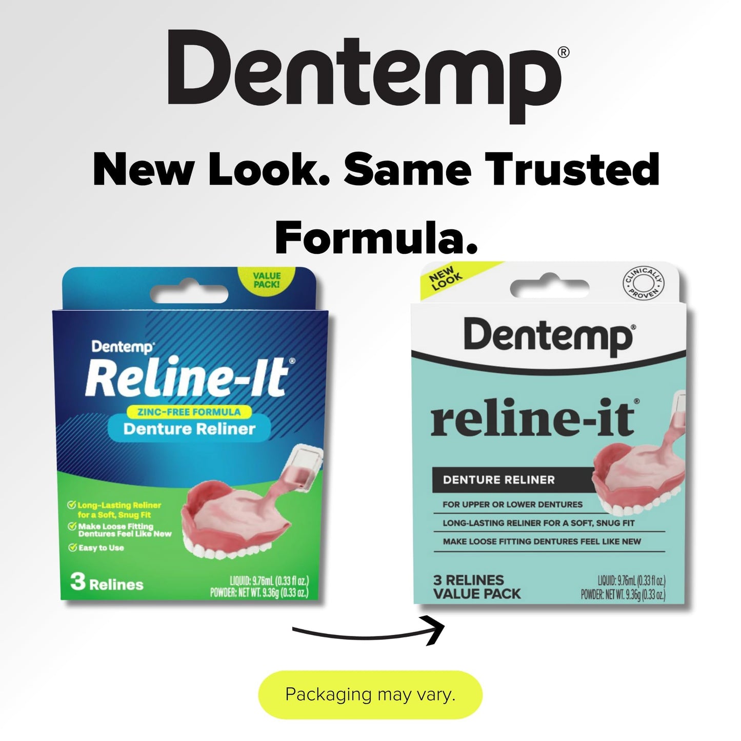 Dentemp Reline-It Denture Reliner Kit – Value Pack, 3-Pack (9 Relines)