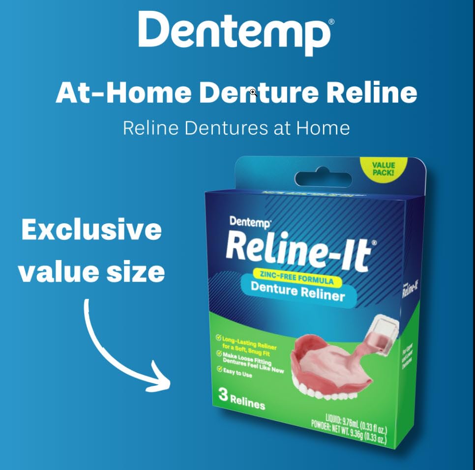 Dentemp Reline-It Denture Reliner Kit – Value Pack, 3-Pack (9 Relines)