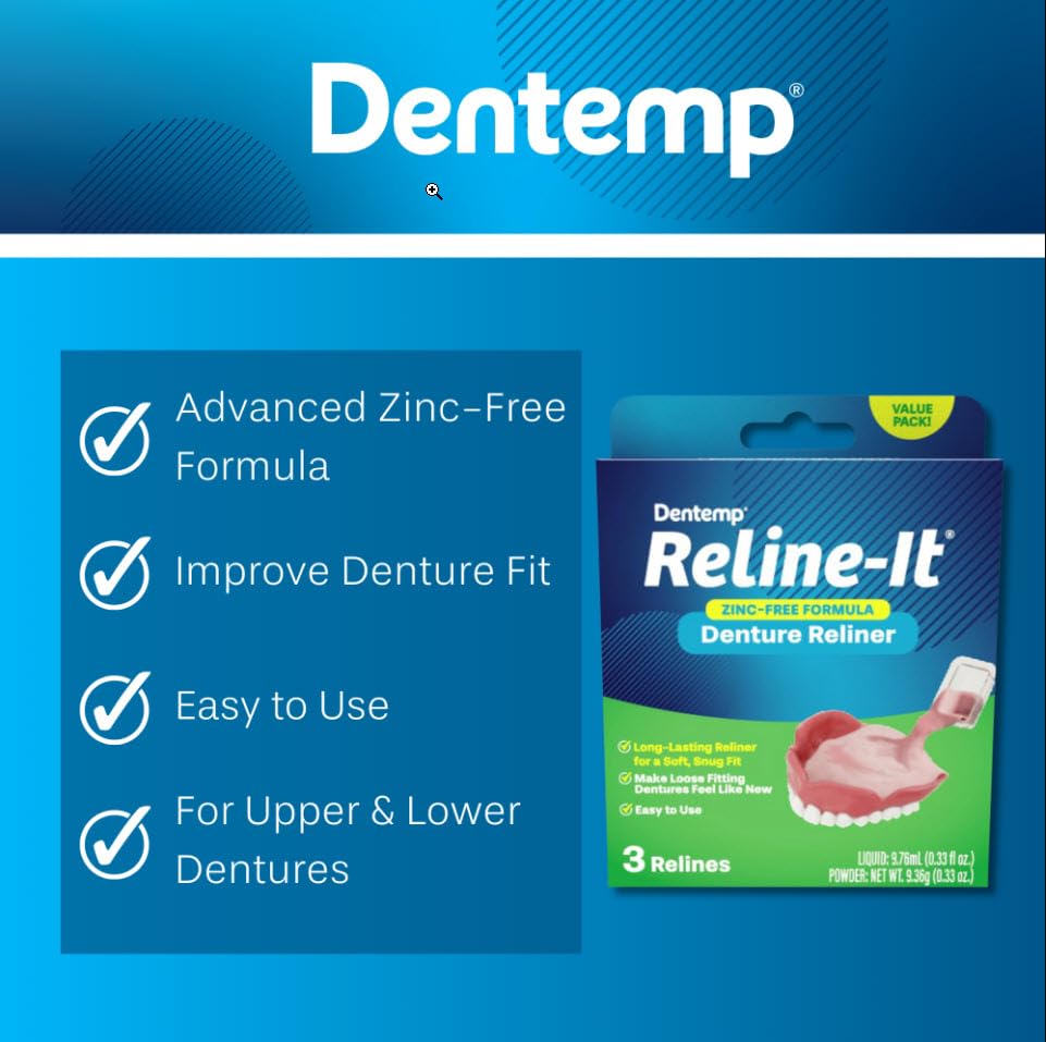 Dentemp Reline-It Denture Reliner Kit – Value Pack, 3-Pack (9 Relines)