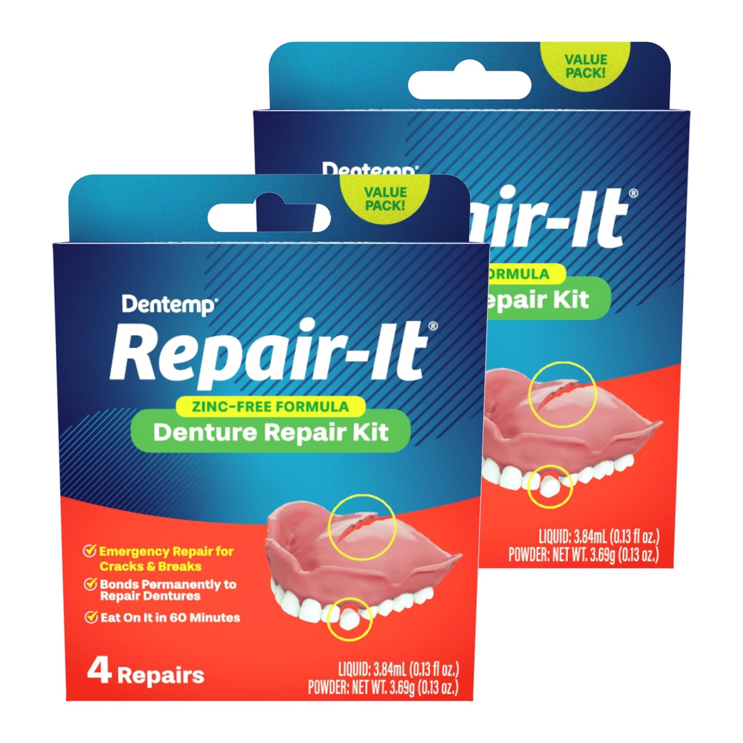 Dentemp Repair Kit - Repair-It Advanced Formula Denture Repair (2 Pack, 8 Count)