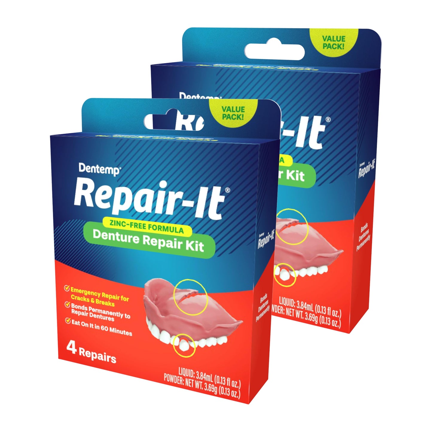 Dentemp Repair Kit - Repair-It Advanced Formula Denture Repair (2 Pack, 8 Count)
