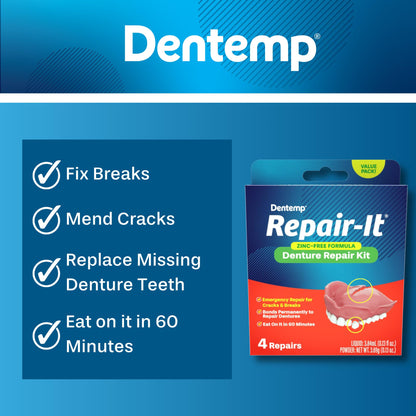 Dentemp Repair-It Advanced Formula Denture Repair Kit - Value Size for Cracks & Loose Teeth
