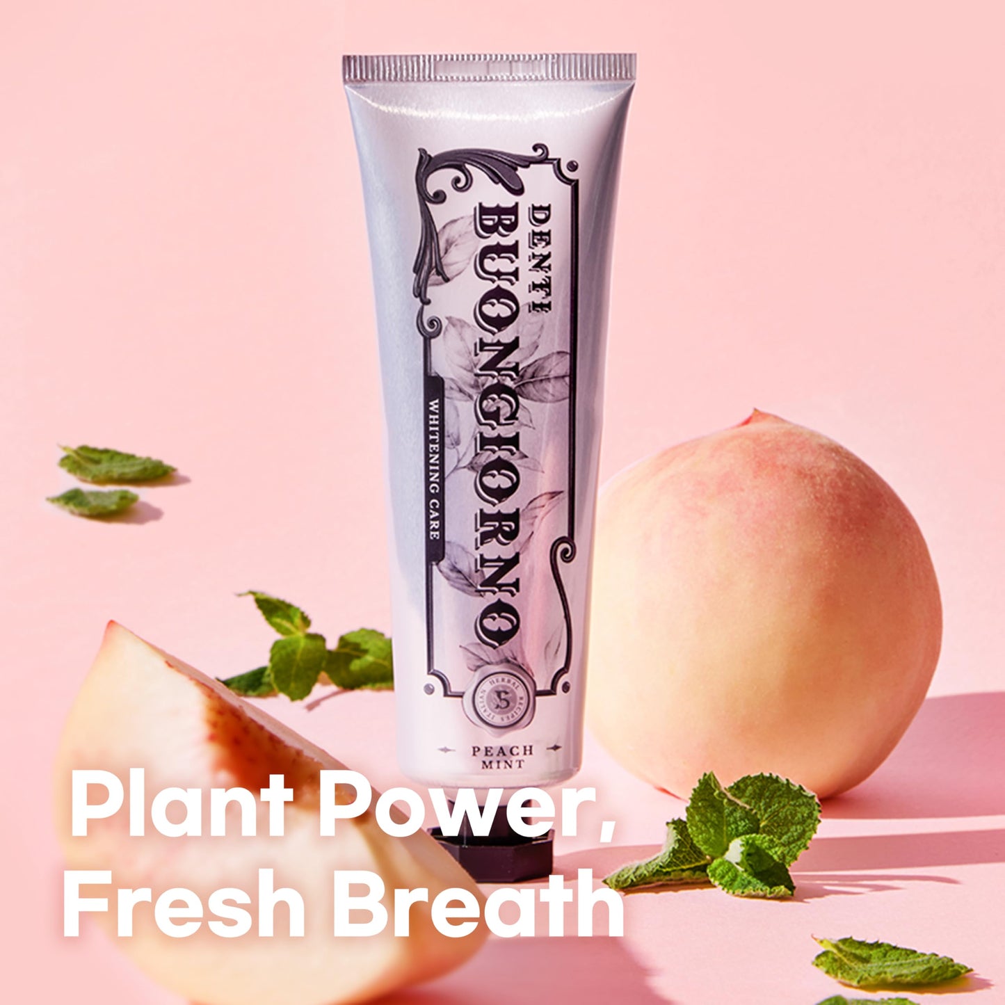 DENTI BUONGIORNO Peach Mint Whitening Toothpaste (3 Pack) – Natural Fluoride, Korean Formula, Paraben & SLS Free