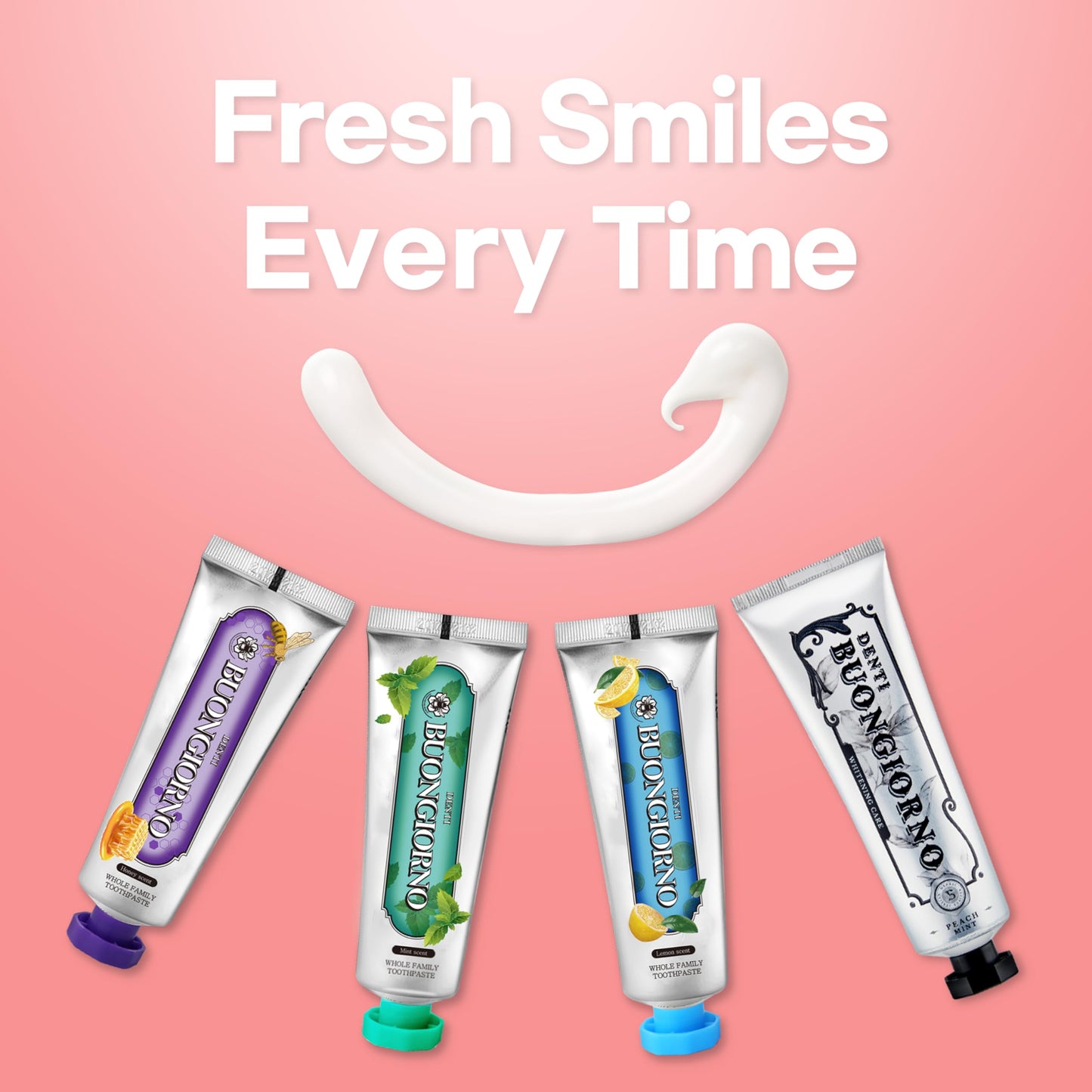 DENTI BUONGIORNO Peach Mint Whitening Toothpaste (3 Pack) – Natural Fluoride, Korean Formula, Paraben & SLS Free