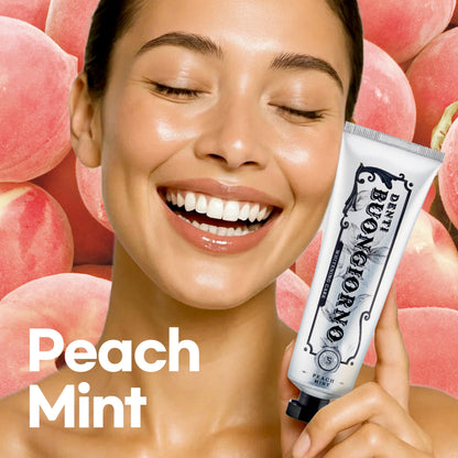 DENTI BUONGIORNO Peach Mint Whitening Toothpaste (3 Pack) – Natural Fluoride, Korean Formula, Paraben & SLS Free