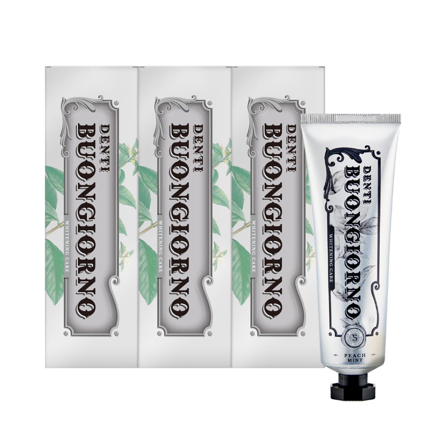 DENTI BUONGIORNO Peach Mint Whitening Toothpaste (3 Pack) – Natural Fluoride, Korean Formula, Paraben & SLS Free