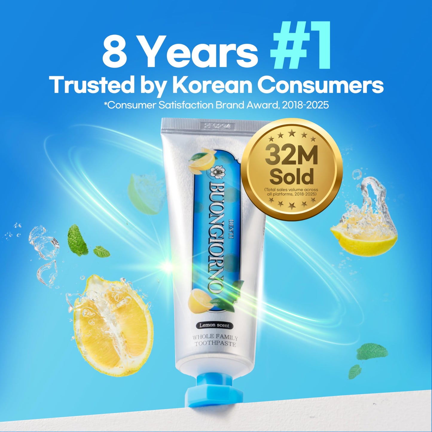 DENTI BUONGIORNO Plaque Care Toothpaste 3 Pack – Lemon Mint, Fluoride & Tartar Control