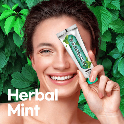 DENTI BUONGIORNO Herbal Mint Toothpaste - Natural Fluoride, Fresh Breath, Plaque Removal (3.52 fl oz / 100 g)