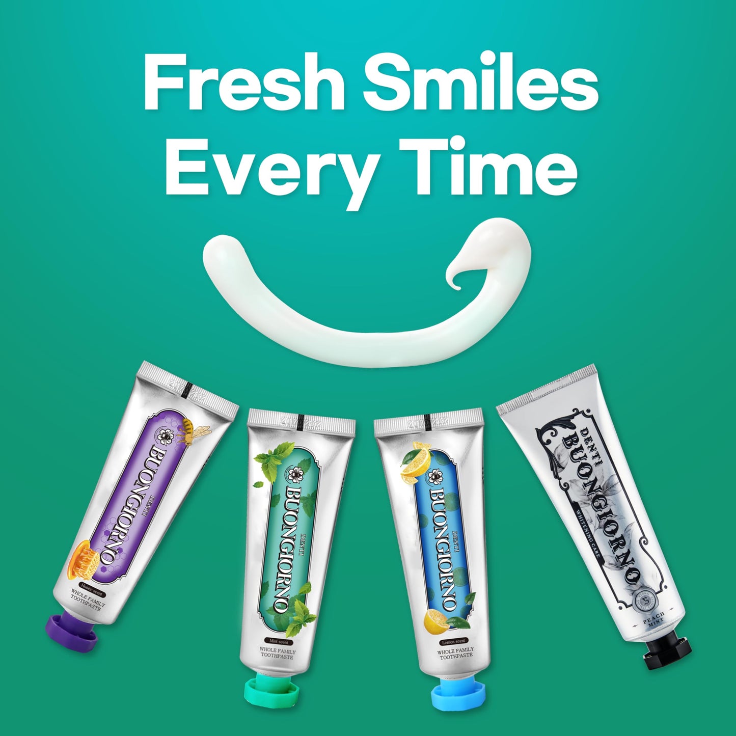 DENTI BUONGIORNO Herbal Mint Toothpaste - Natural Fluoride, Fresh Breath, Plaque Removal (3.52 fl oz / 100 g)