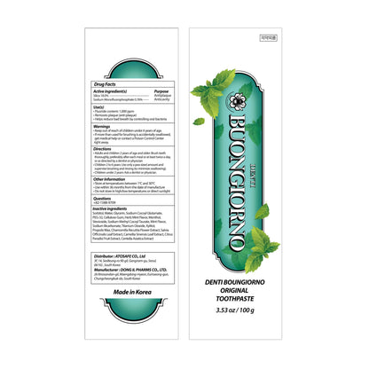 DENTI BUONGIORNO Herbal Mint Toothpaste - Natural Fluoride, Fresh Breath, Plaque Removal (3.52 fl oz / 100 g)