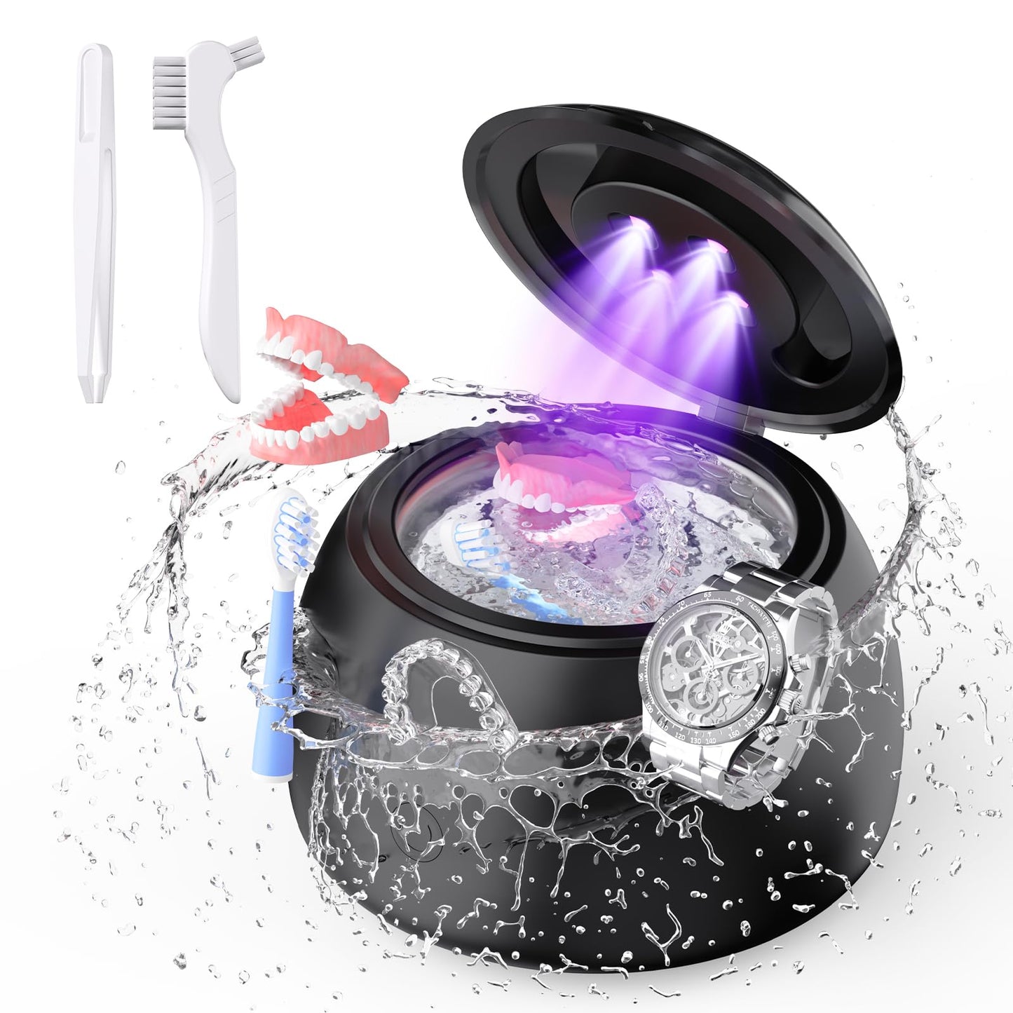 DENTRA 45KHz Ultrasonic Retainer Cleaner - 230ml UV Cleaner, 3 Modes, Black