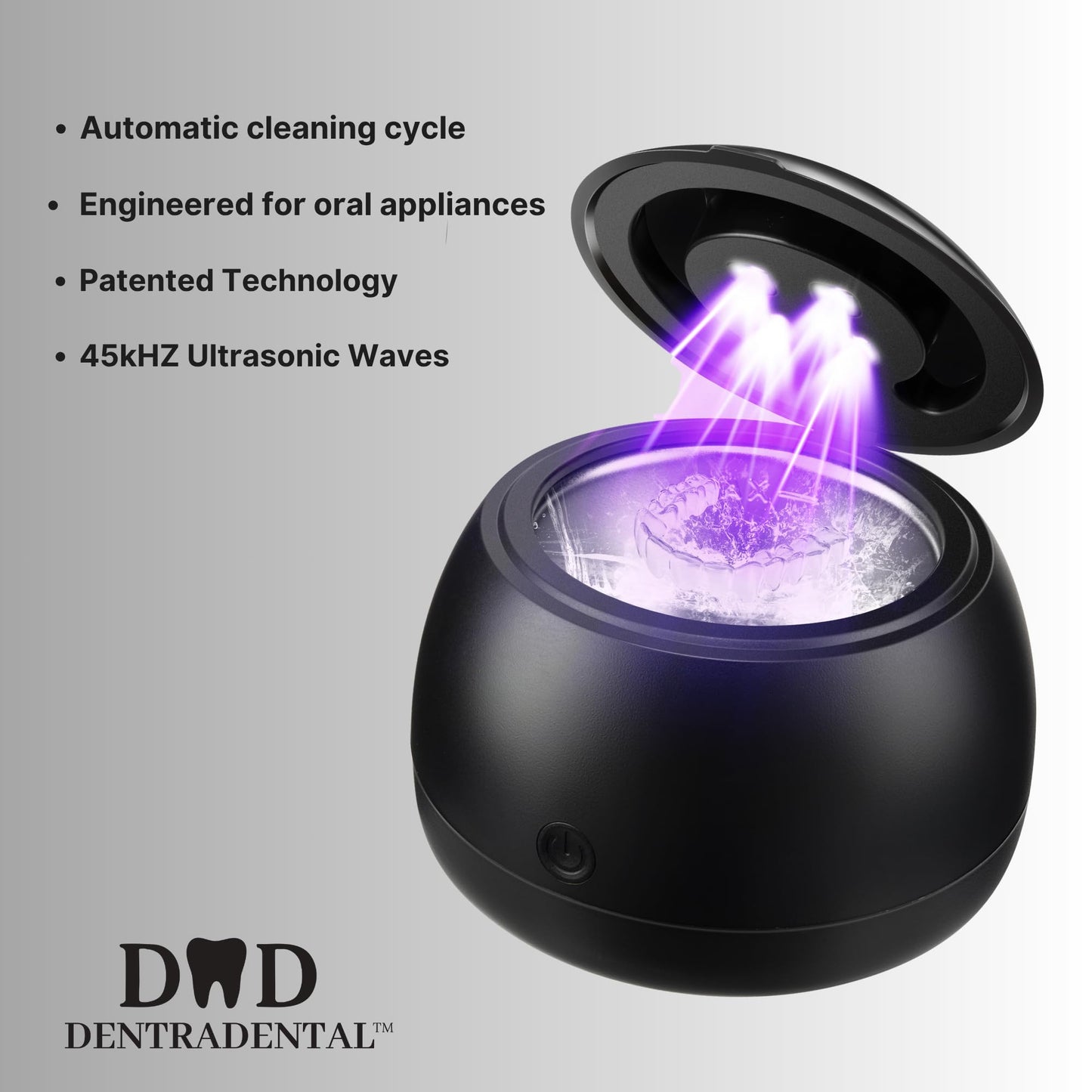 DENTRA 45KHz Ultrasonic Retainer Cleaner - 230ml UV Cleaner, 3 Modes, Black