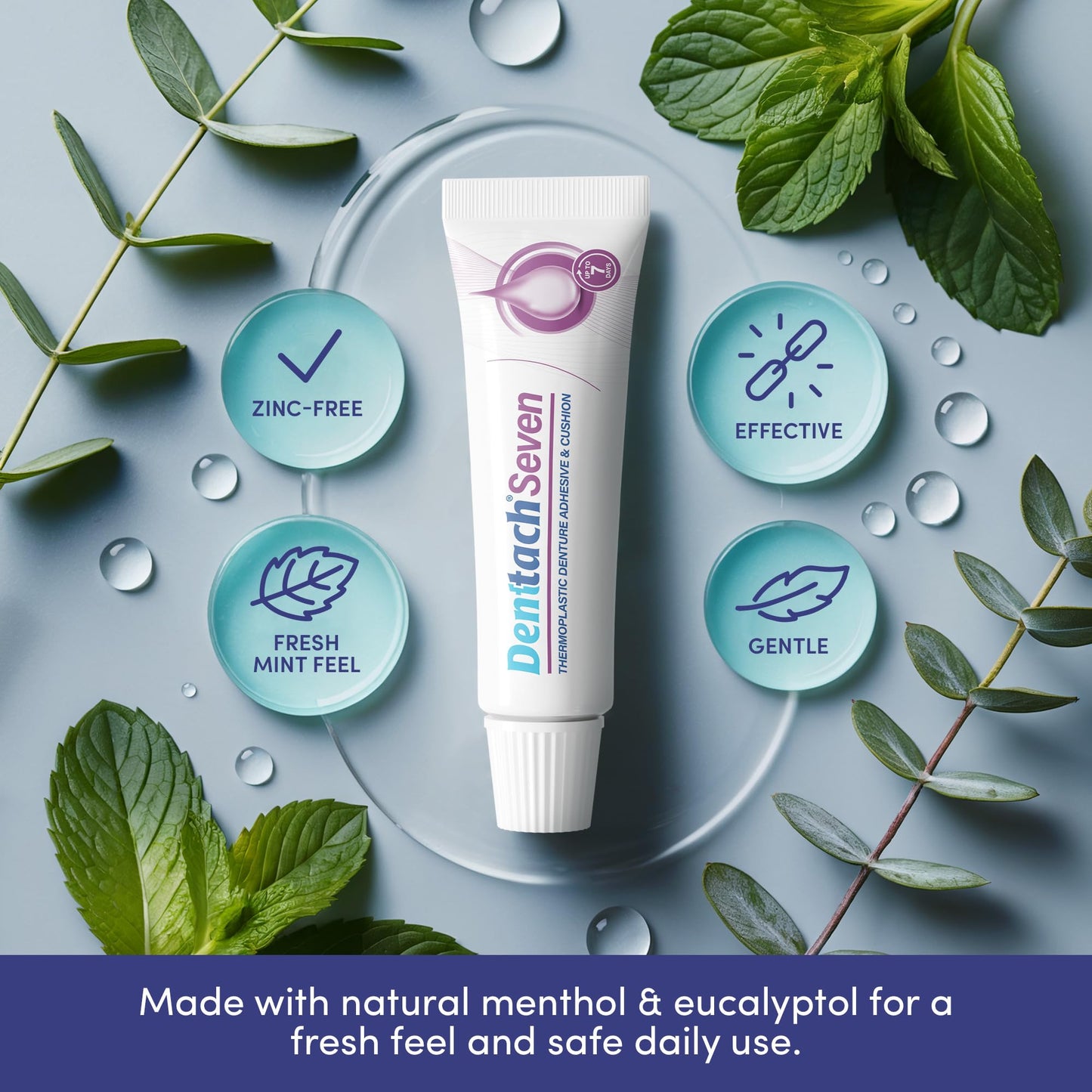 Denttach Seven Denture Adhesive - Thermoplastic Adhesive, Cushion & Reliner (Up to 7 Days) - Zinc Free