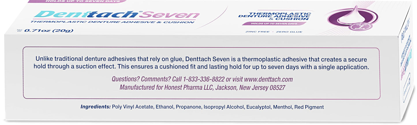 Denttach Seven Denture Adhesive - Thermoplastic Adhesive, Cushion & Reliner (Up to 7 Days) - Zinc Free