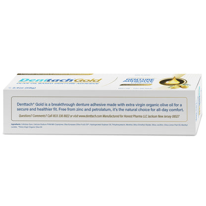 Denttach Gold Olive Oil Denture Adhesive – Zinc & Petroleum Free, 2.4 oz