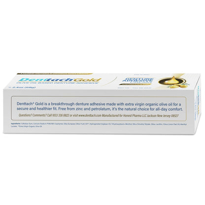 Denttach Gold Olive Oil Denture Adhesive – Zinc-Free, All-Day Hold (2.4 oz x3)