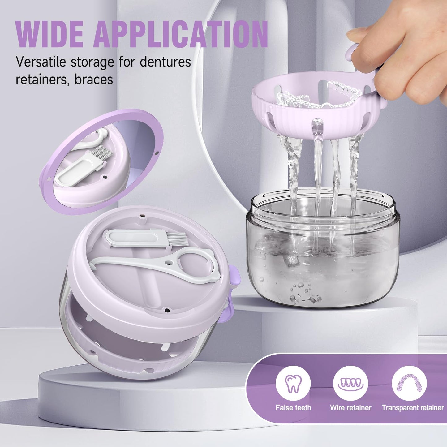 Denture Bath Box Cup – Leak-Proof Travel Retainer Case & Cleaning Kit