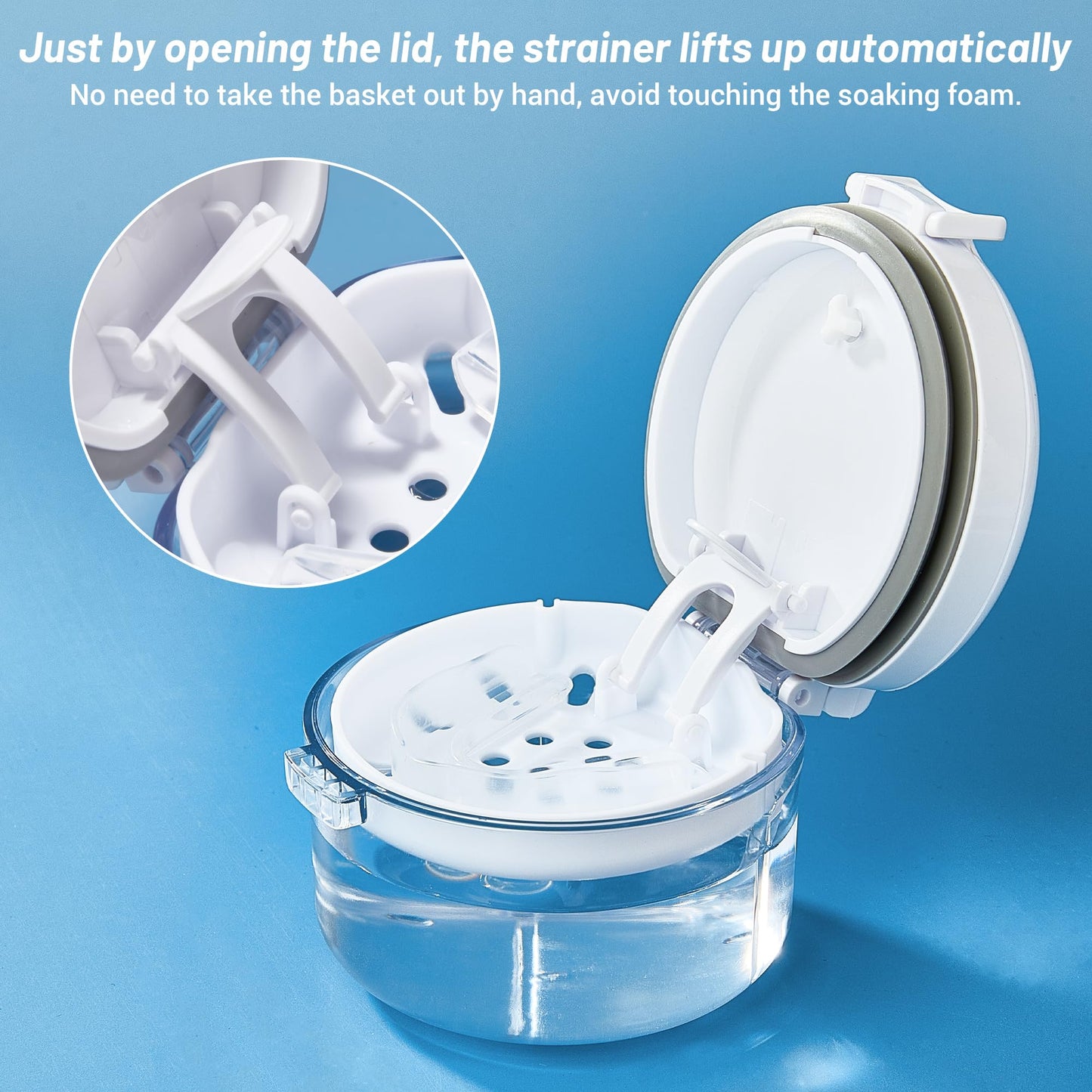 Automatic Rising Denture Bath Box Cup – Clean for Dentures & Braces
