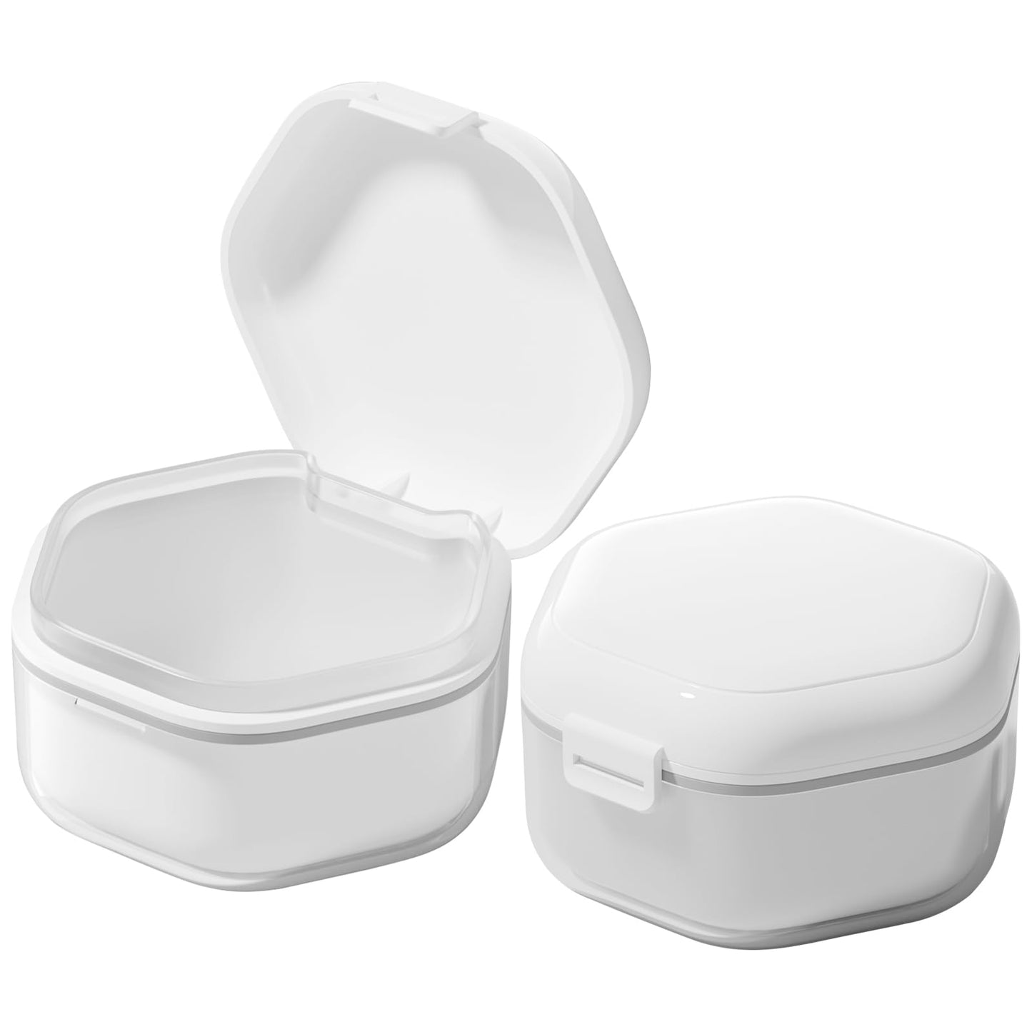 Denture Bath Case - Food-Grade Retainer Box, 3-Layer Seal, Travel White