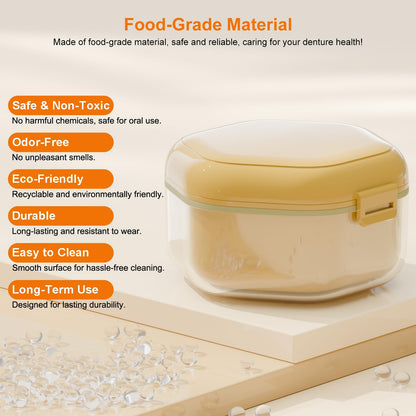 Denture Bath Case - Food-Grade Retainer Box, 3-Layer Seal, Travel White